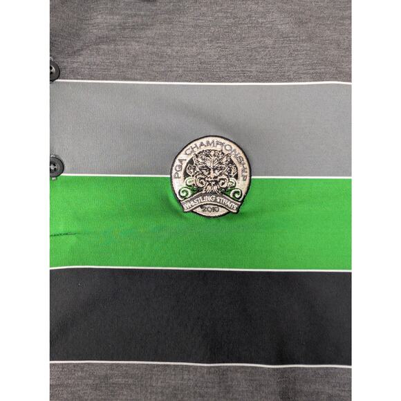 Nike Golf Men's Dri Fit PGA Championship Striped Green Gray Polo Shirt Medium - Picture 3 of 7